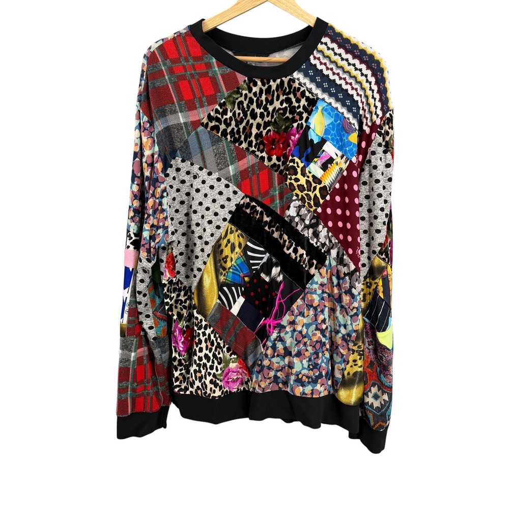 Zero Waste Daniel Sweatshirt Patchwork Mixed‎ Print ReRoll Art to Wear Unisex XL